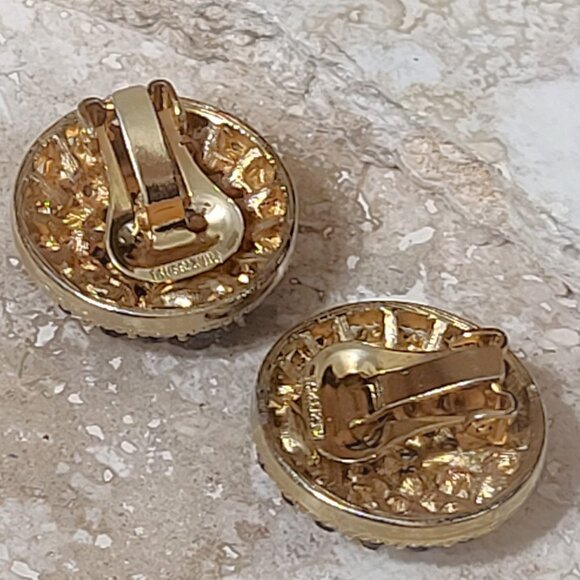 Blue ombre rhinestone earrings, vintage clip ons signed marked Pat2733491 - Picture 3 of 3